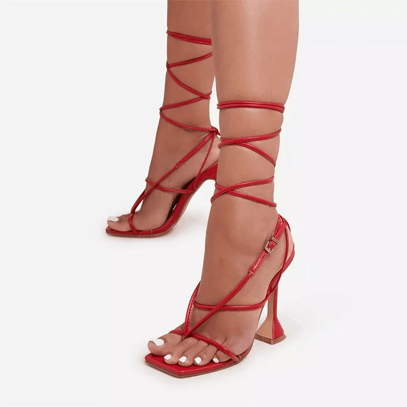 Women Sandals Sexy Summer Shoes Gladiator Clip Toe High Heels Bandage Buckle Strap Pumps Squre Toe Ladies Party Fashion Stiletto