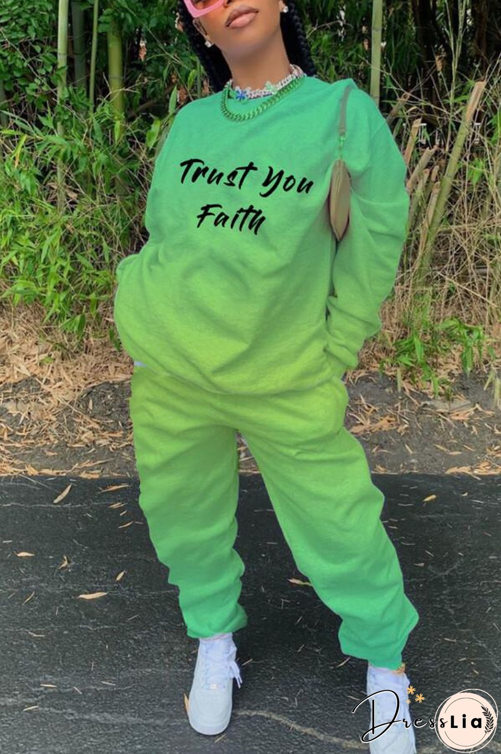 Fashion Casual Gradual Change Letter Print Two Piece Set