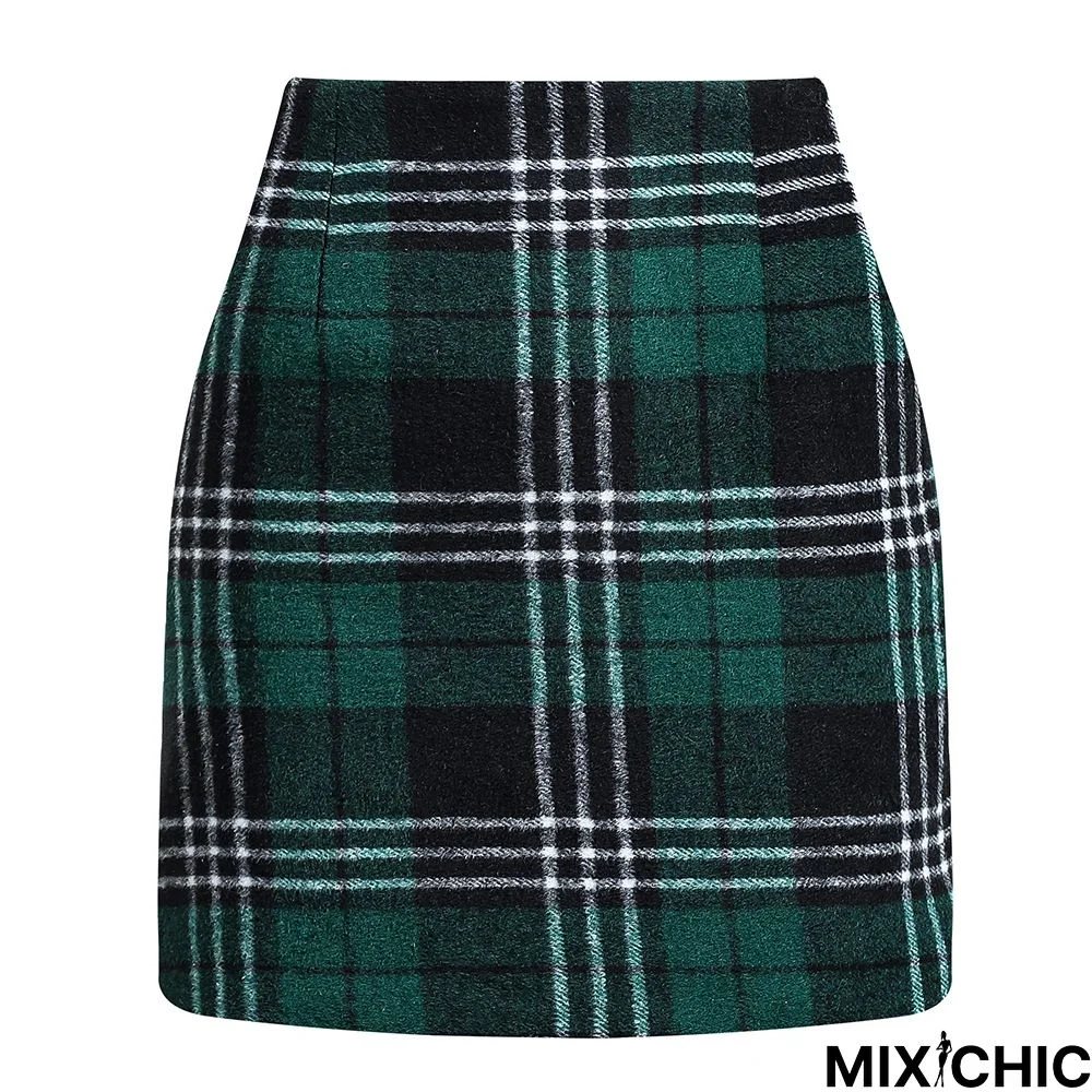 Checkered/plaid Vintage Cotton-Blend Skirt