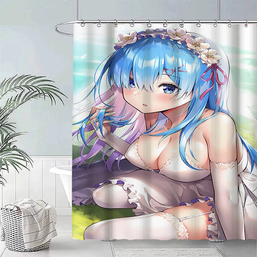 Anime Big Breasted Girl Printing Shower Curtain Bathroom Supplies High-quality Waterproof Bathroom Decoration with Hook Curtain