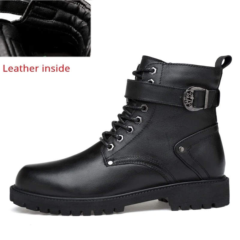 Size 46 Mens Moto Boots Outdoor Army Ankle Boots Men Genuine Leather Shoes Military Desert Tactical Boot Black Combat Boots