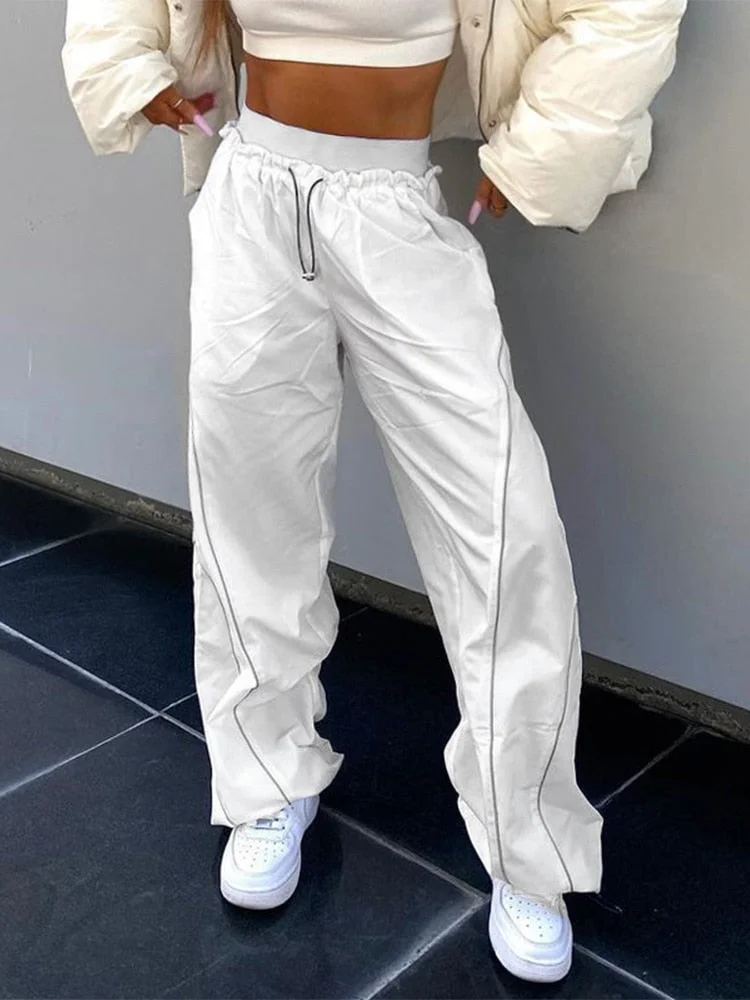 Jacqueline 2022 Drawstring Baggy Y2K Cargo Pants Women Low Waist Sweatpant Trousers Vintage Street Pockets Wide Leg Joggers Pant