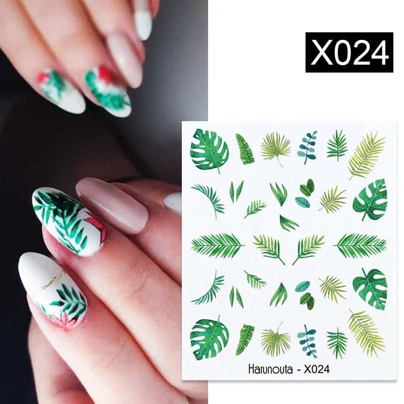 Harunouta 1 Sheet Nail Water Decals Transfer Flower Leaf Summer Tree Green Leaves Nail Art Manicure Stickers Decoration