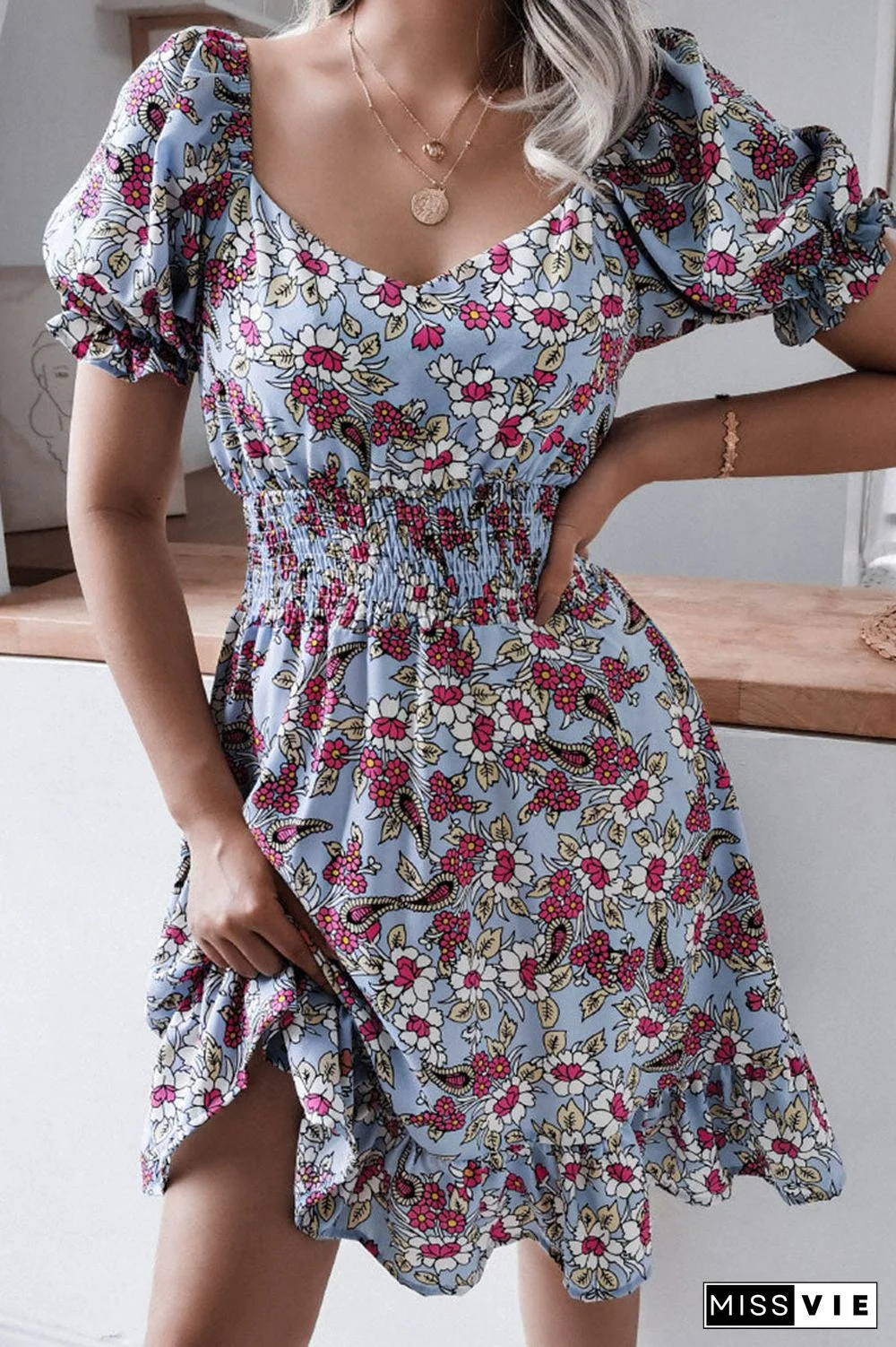 Fashion Casual Print Split Joint Square Collar A Line Dresses
