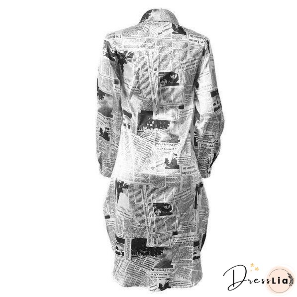 long sleeve plus size cotton letter print for women casual loose spring autumn shirt dress