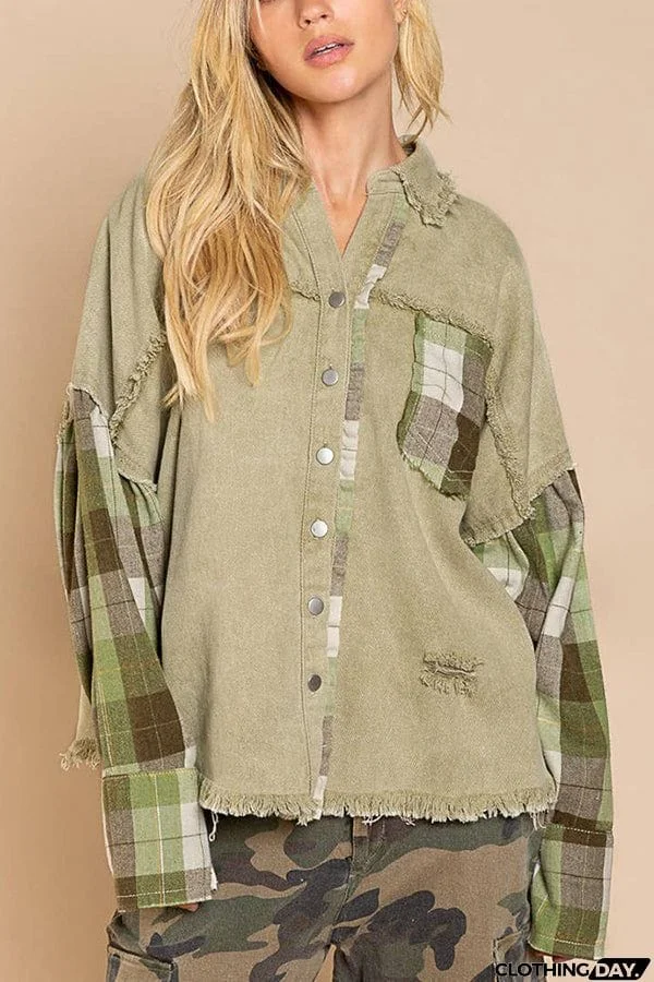 Forest Morning Plaid Button Front Shacket