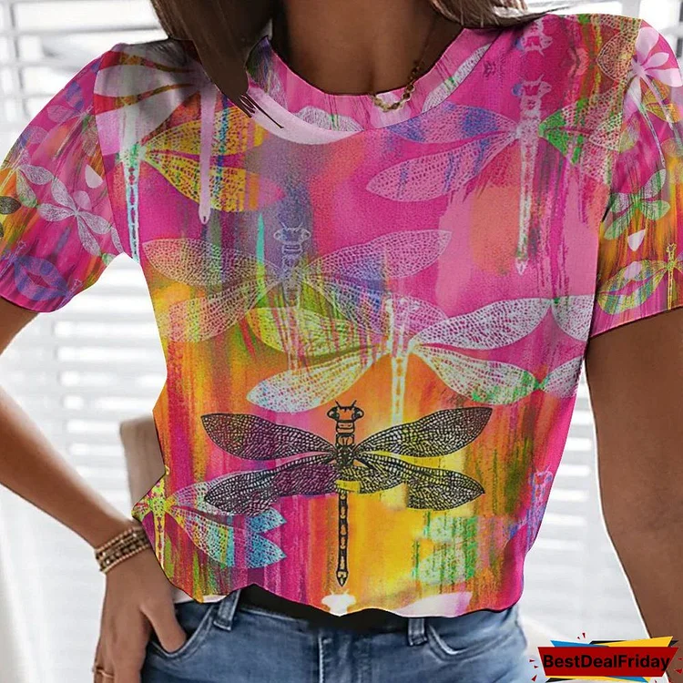 newSummerAnimal Graffiti 3d Printed T-shirts Peacock Dragonfly Graphic Women Short-sleeveY2k Clothes Female Casual Tops