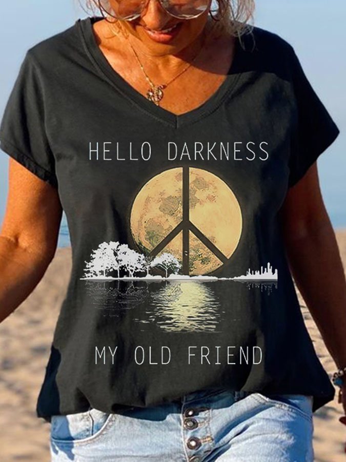 HELLO DARKNESS Women's peace logo casual T-shirt