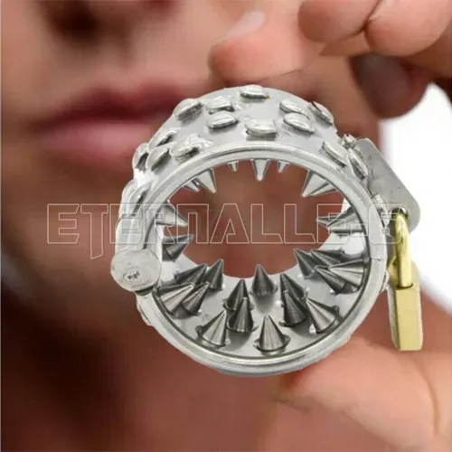 pornhint Pornhint Men Chastity cage enhance Impaler Locking CBT Ring with Spikes Padlock and Keys New