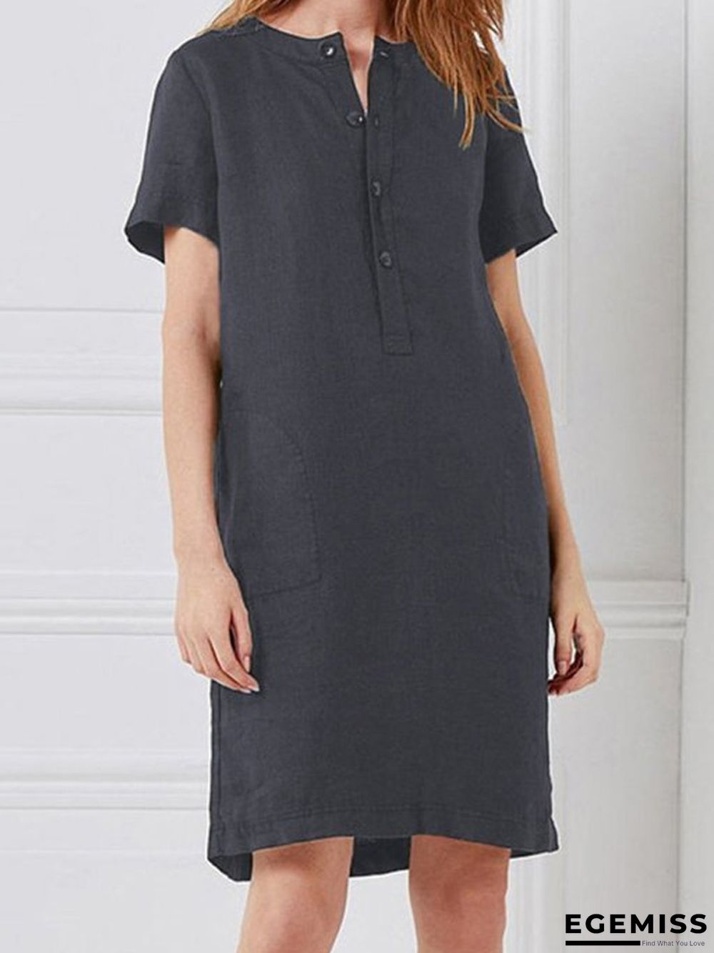 Cotton and Linen Loose Short Sleeve Midlength Dress | EGEMISS