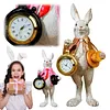 Easter Bunny Figurine with Top Hat and Pocket Watch Cute Small Bunny Table Clock for Spring Home Table Decor Party Supplies Gifts