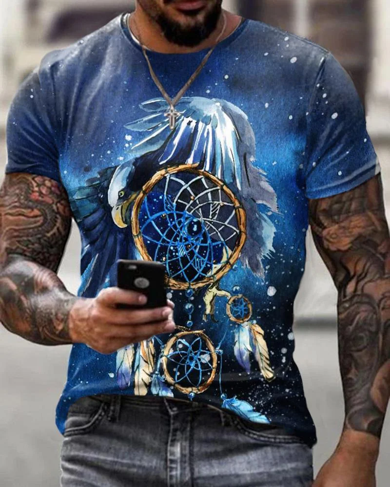 Men's Casual Eagle & Dream Catcher Short Sleeve T-shirt