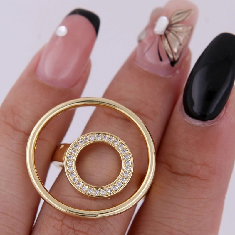 Copper 18K Gold Plated Inlay Round Artificial Pearls Pearl Zircon Open Rings