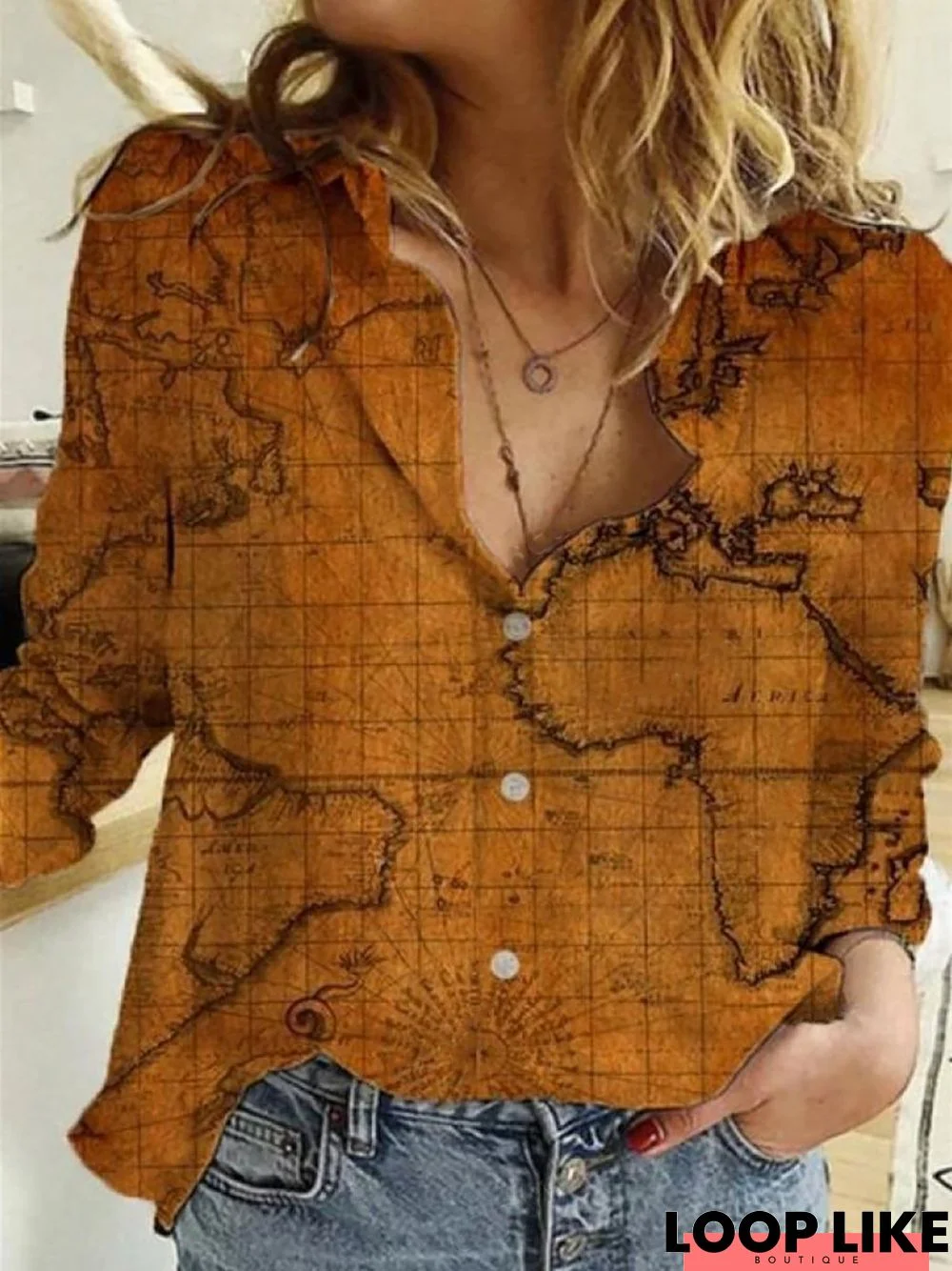 Vintage Map Of The World Painting Print Blouse Tops
