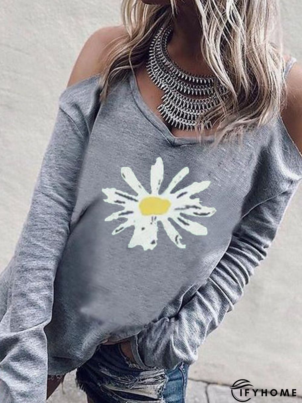 Printed Round Neck Long Sleeve T-shirt | IFYHOME