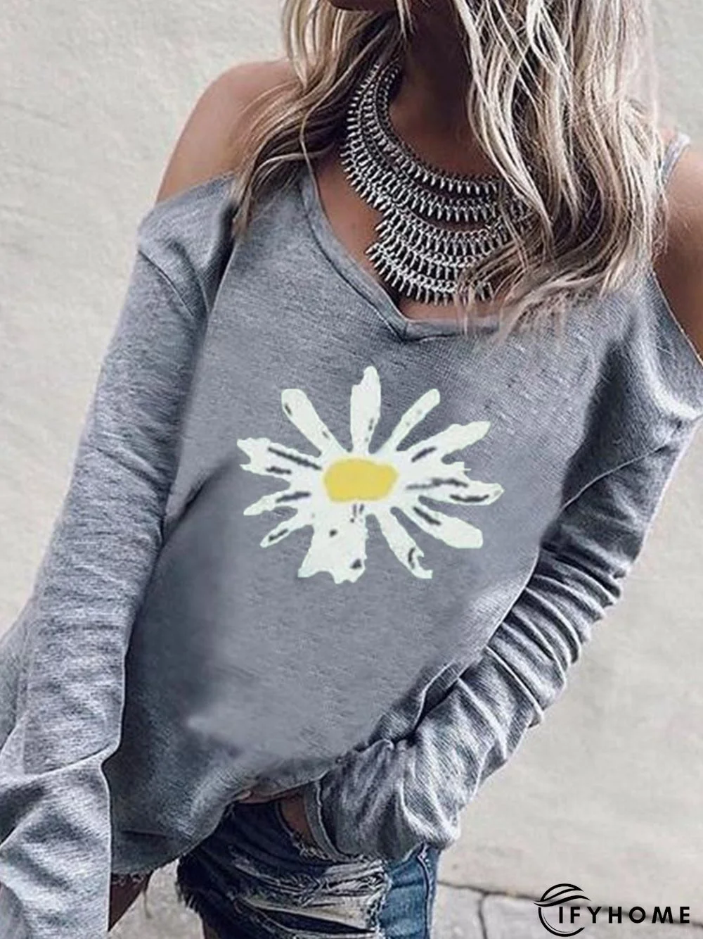 Printed Round Neck Long Sleeve T-shirt | IFYHOME