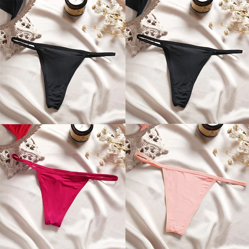 4PCS/Set Sexy Panties Women Thong Female G-string Underwear Panties Solid Color Intimate Lingerie Underpants Seamless Panties