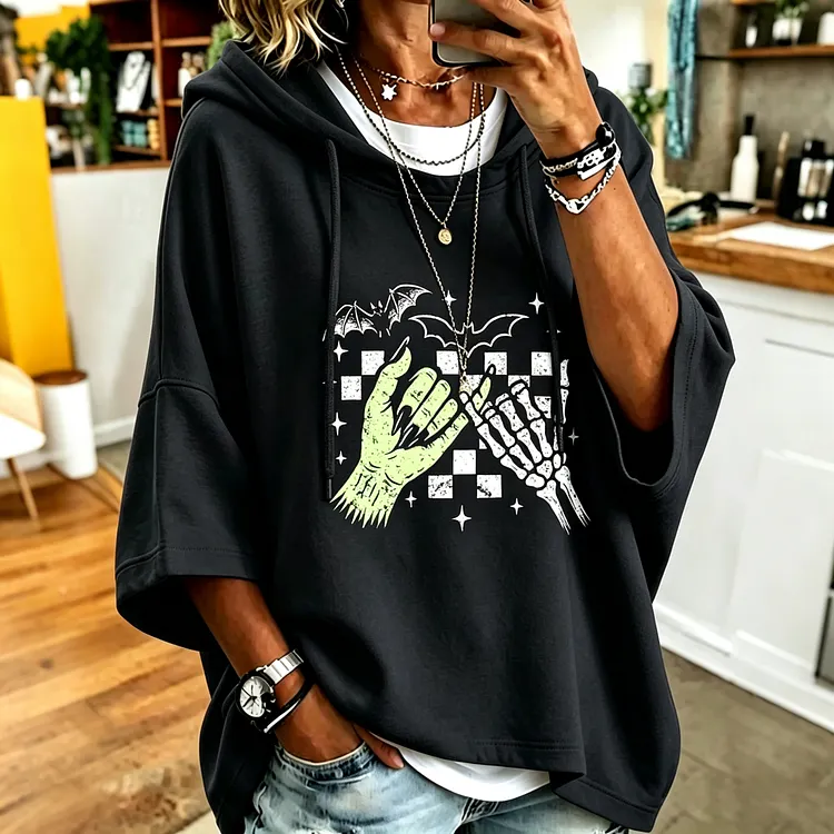 Women's Retro Halloween Themed Print Casual Hooded Sweatshirt