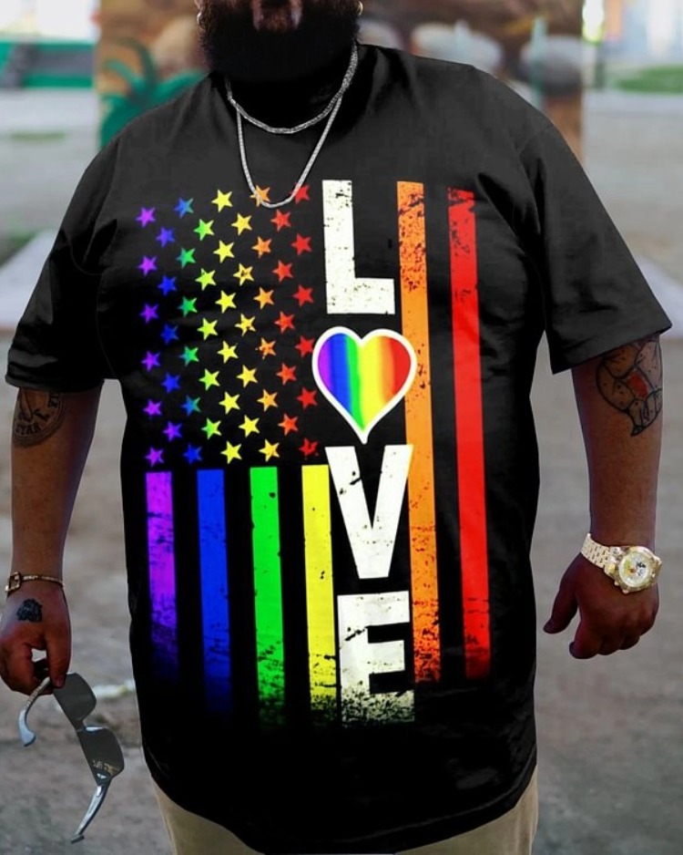 Men's Plus Size Pride love Rainbow Print T-Shirt