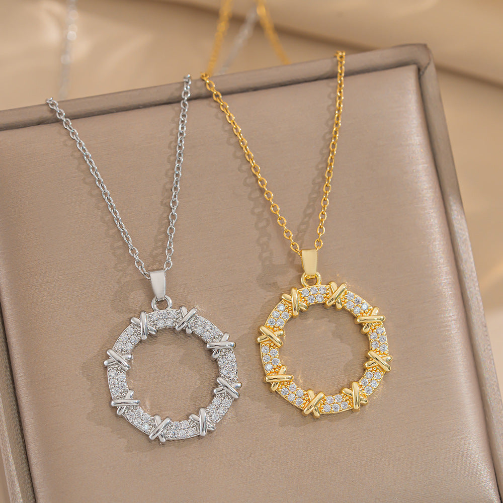 Necklace Women Japanese And Korean Style Korean Trend Niche Zircon Donut Ins Style Titanium Steel Necklace