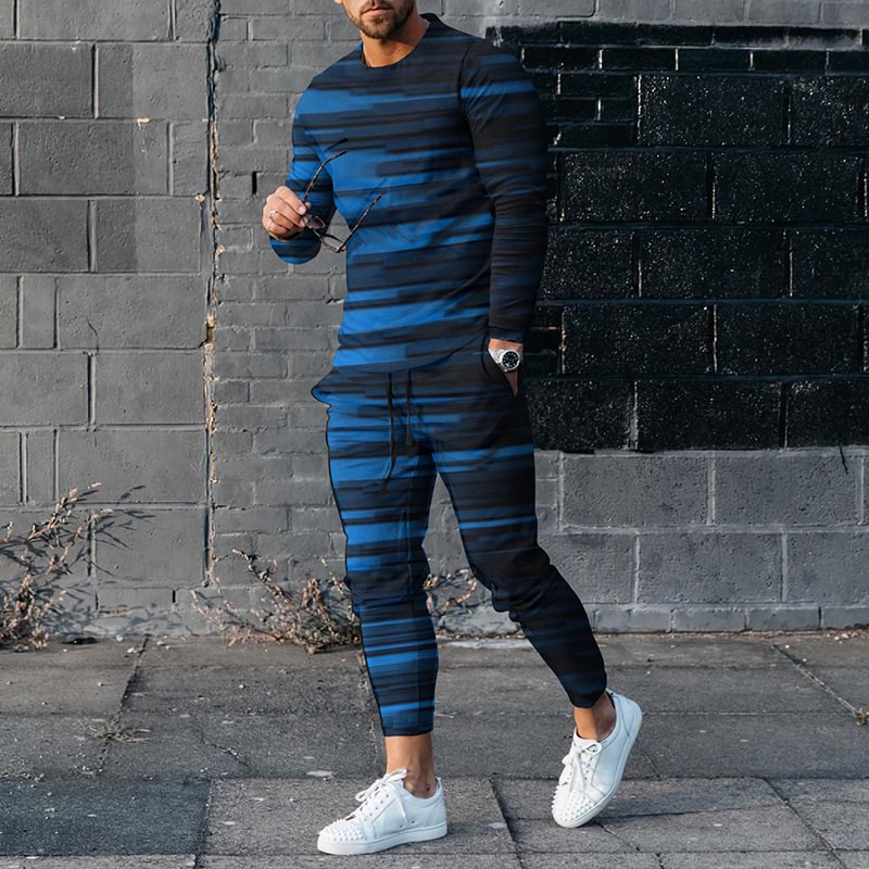 Men's Art Line Gradient Long Sleeve T-Shirt And Pants And Pants Co-Ord