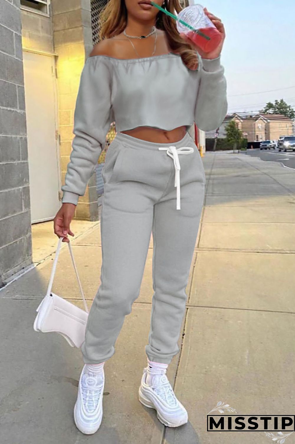 Black Casual Solid Patchwork Off the Shoulder Long Sleeve Two Pieces