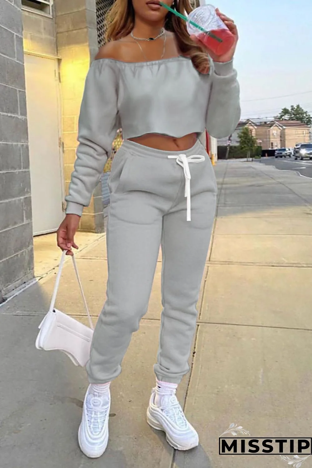 Black Casual Solid Patchwork Off the Shoulder Long Sleeve Two Pieces