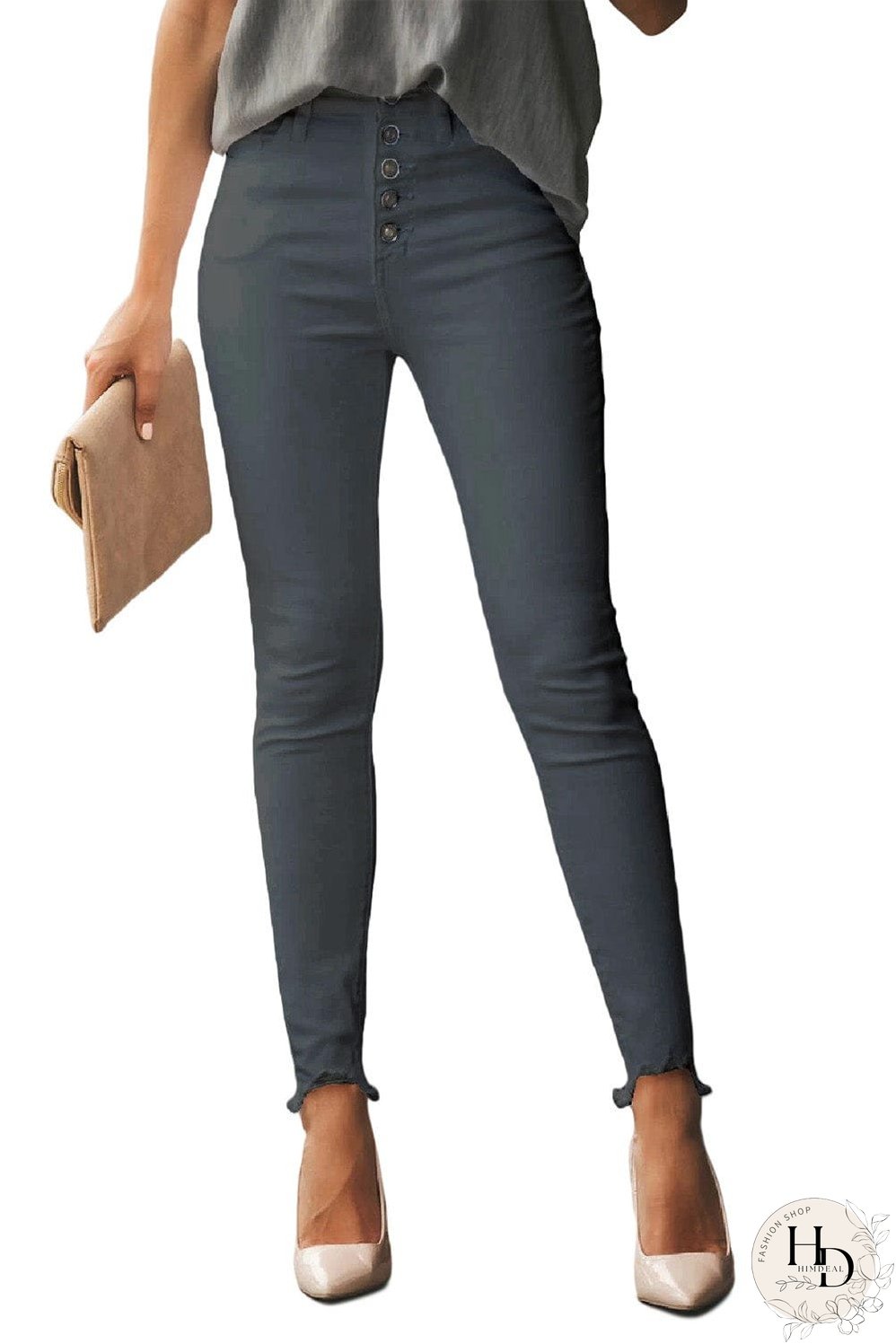 Elastic Loose Wide Leg Button Pants