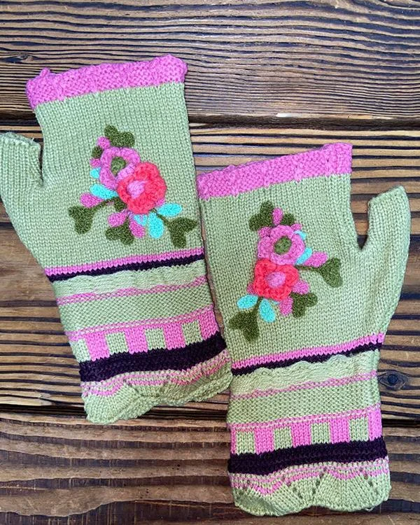 Casual Flower Decor Knitted Gloves Handwarmers