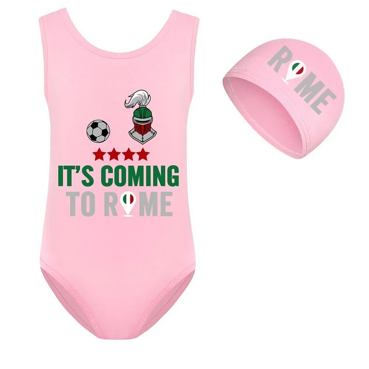 Its Coming To Rome Little Girls One Piece Swimsuit With Swim Cap-Mayoulove
