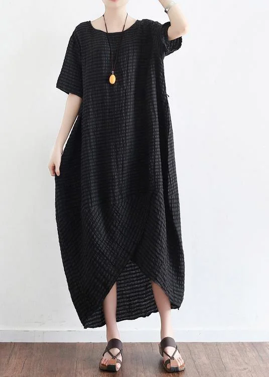 Bohemian Style Black Linen Low High Design Summer Robe