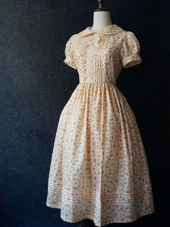 Cotton Linen Printed Doll Collar Dress