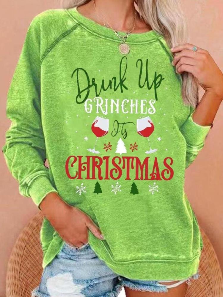 Women's Christmas Grinch Glass Letter Print Sweatshirt