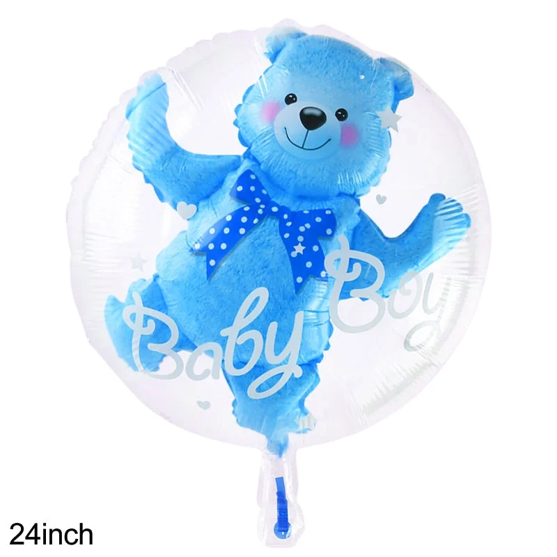 Baby Shower Transparent Baby Boy Girl Bear Bubble Ball Kids 1st Birthday Party Blue Pink Helium Balloon Gender Reveal Decoration