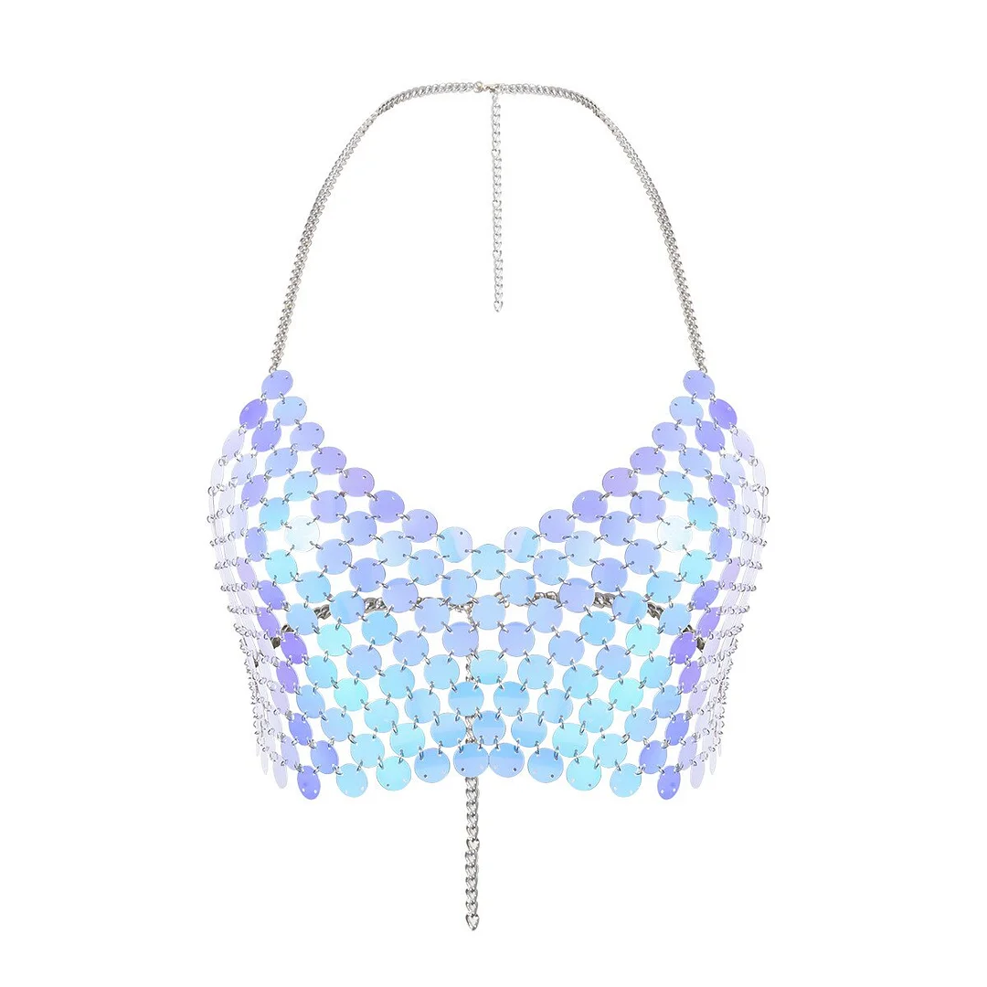 Jangj 2022 New Y2k Glitter Bra Women Sequin Chain Jewelry Corset Sexy Underwear Summer Bikini Pastel Spaghetti Straps Lingerie Bikini