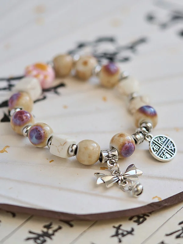 Retro Colorful Irregular Shape Ceramic Beads Braided String Bracelet