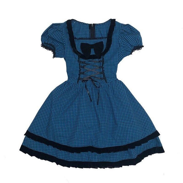 Punk Check Puff Sleeve Dress
