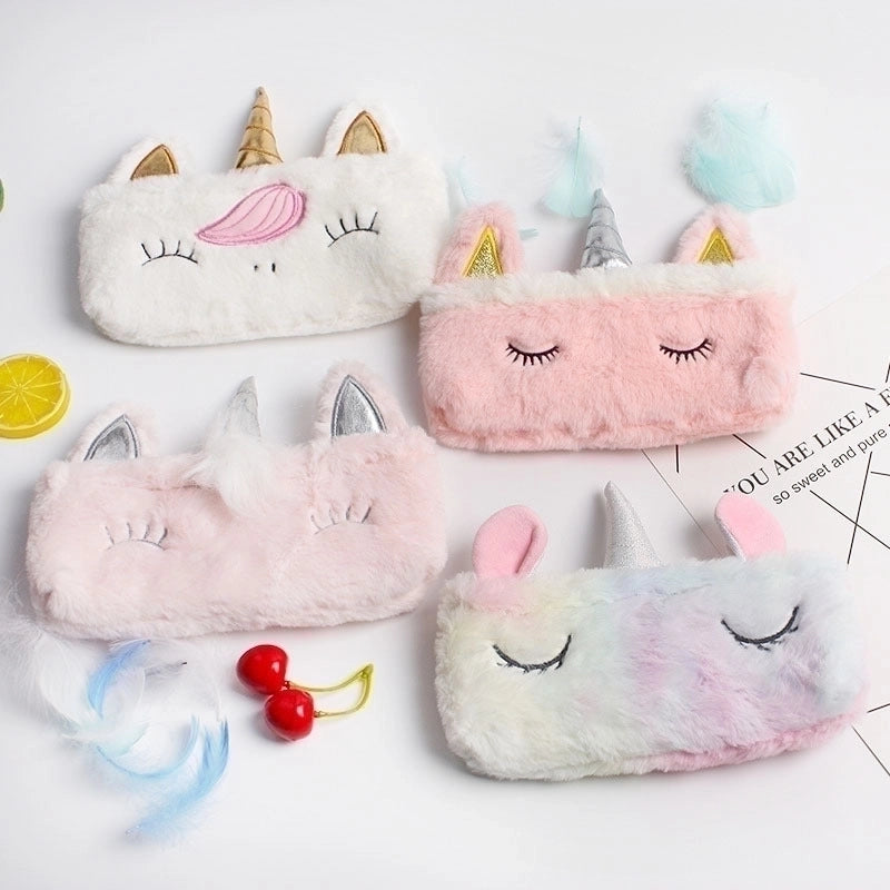 Cross-border New Arrival Pencil Case Girl Rainbow Stationery Case Student Cartoon Plush Pencil Bag Pencil Case Storage Cosmetic Bag
