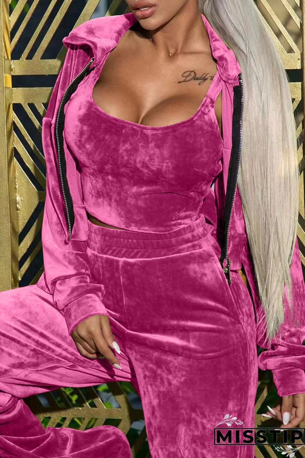 Blue Casual Solid Patchwork Hooded Collar Long Sleeve Three-piece Set