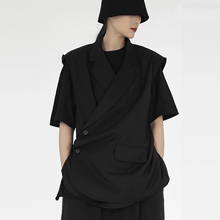 Dawfashion Techwear Streetwear-Dark Collection Sleeveless Suit Vest Straight Solid Color Top Shirts-Streetfashion-Darkwear-Techwear