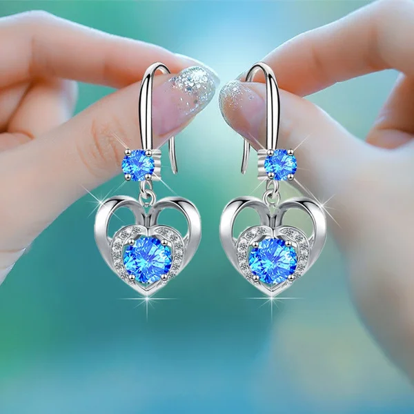 Sweet Love Heart Shaped Cubic Zirconia French Hook Earrings Women 925 Sterling Silver Gemstone Princess Earrings Wedding Earrings Christmas Anniversary Gift Banquet Jewelry