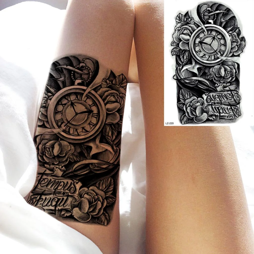 Big Black Bull Totem Arm Temporary Tattoos For Men Adult Tiger Anchor Realistic Fake Tattoo Sticker Body Art Tatoo Armband