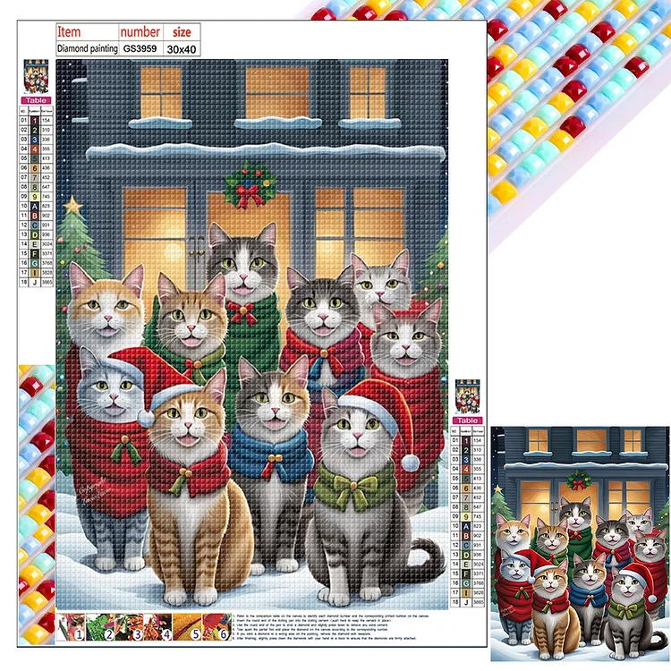 Christmas Cat 30*40CM (Canvas) Full Square Drill Diamond Painting gbfke