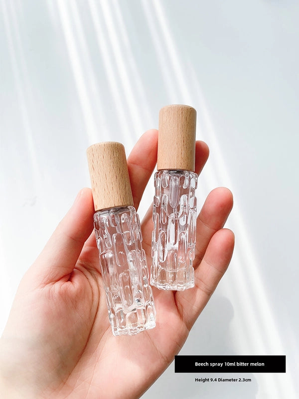 Perfume Sub-bottle High-end Portable 10 Ml Small Sample Bottle Press Bottle Glass Spray Replacement Bottle Wooden Lid Empty Bottle