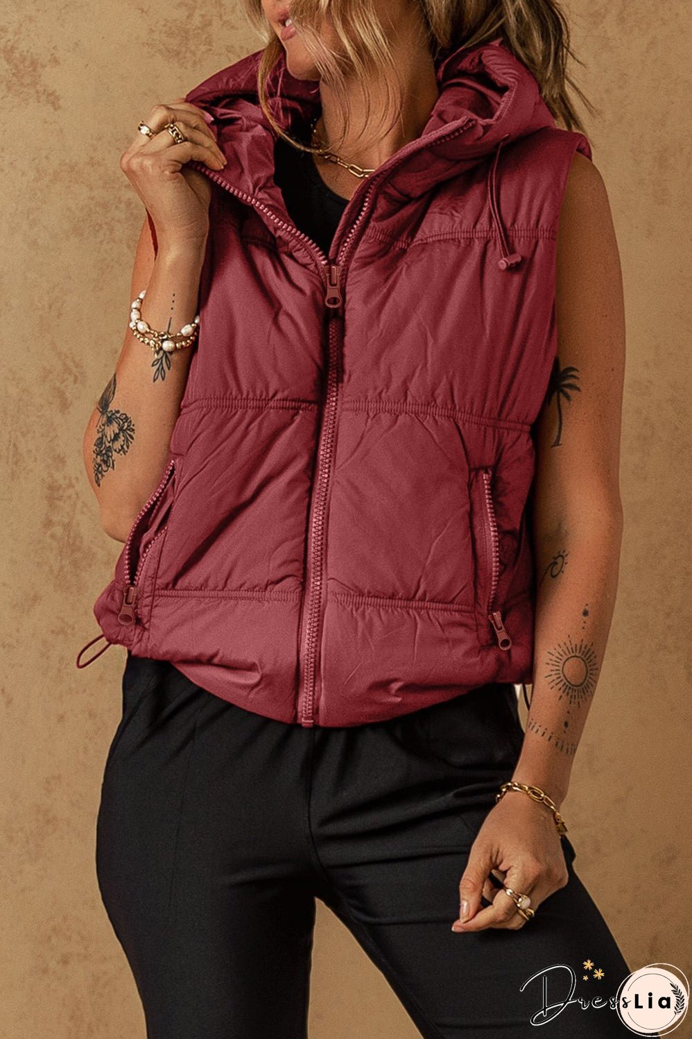 Zip-up Side Pockets Hooded Puffer Vest