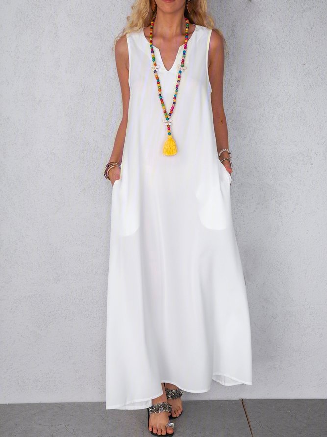 Sleeveless Solid Maxi Dress Summer Pockets Plus Size Dresses Zaesvini