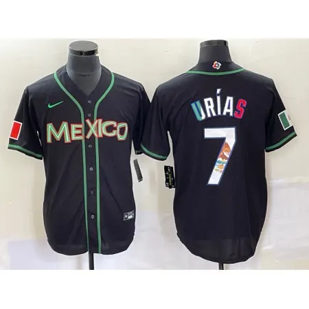 Men's Mexico Baseball #7 Julio Urias 2023 Black World Baseball With Patch Classic Stitched Jersey B0DF