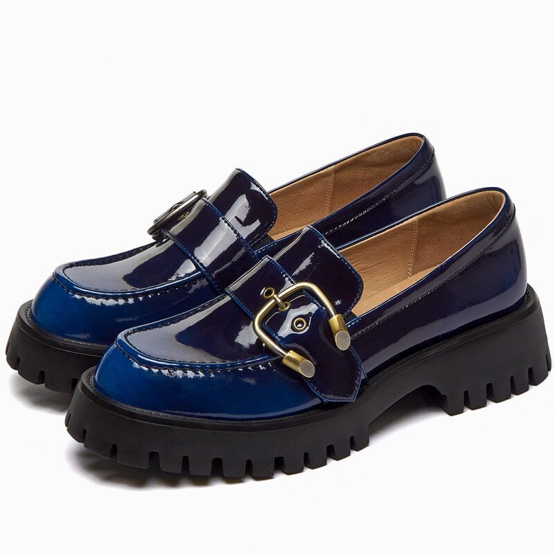 Meotina Platform Med Heels Loafers Shoes Women Patent Leather Block Heel Pumps Casual Slip On Ladies Footwear Spring Big Size 40