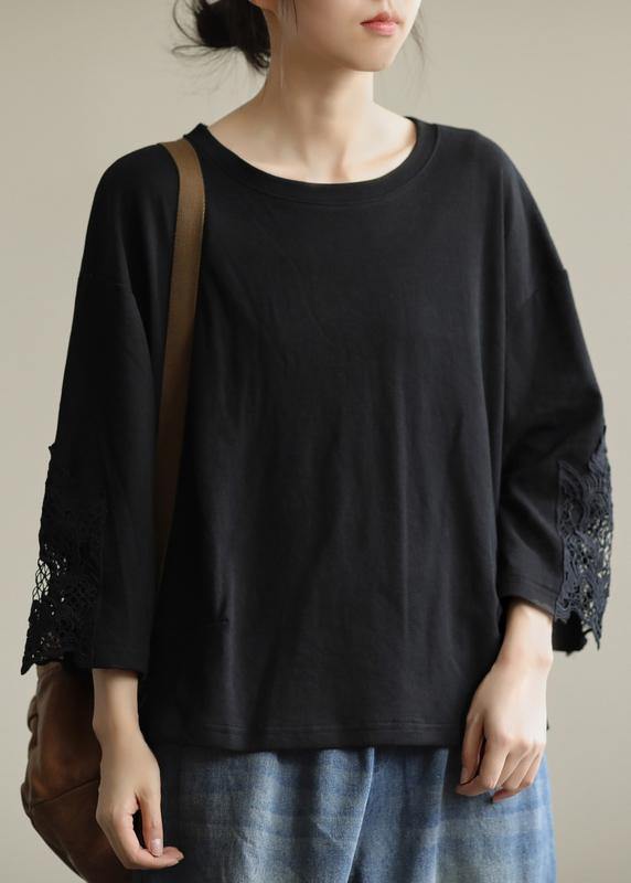 VCSHOES o neck patchwork fall box top Fabrics black blouse