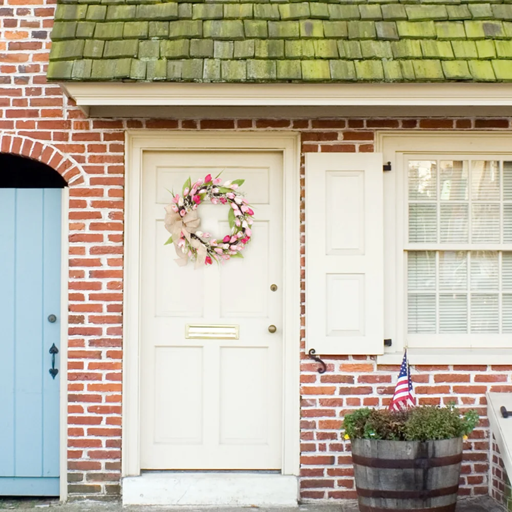 Two Tone Tulip Wreath Ornament  Door Hanging for Valentine's Day and Easter 